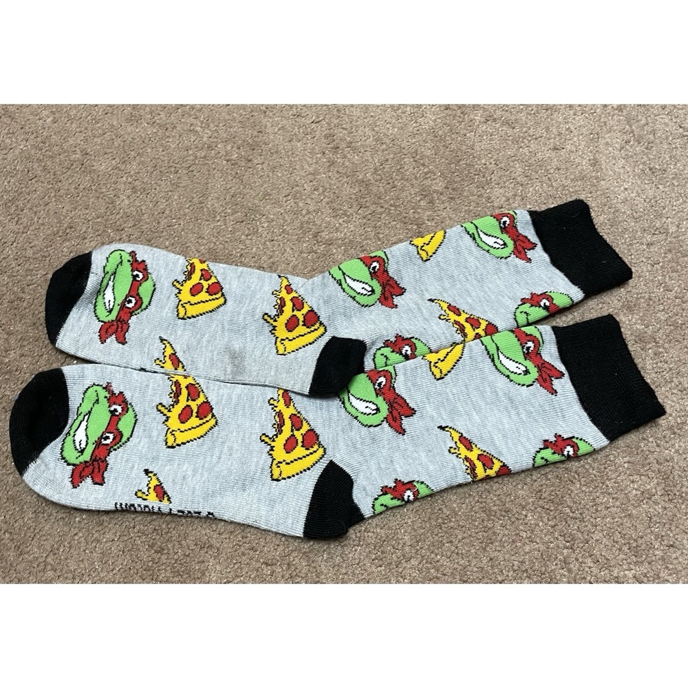 RAPHAEL NINJA TURTLES‎ PIZZA SOCKS teenage tmnt gray retro ADULT CREW